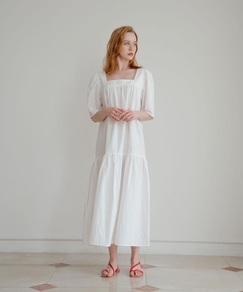 Bellua Puff Belted Dress _ White