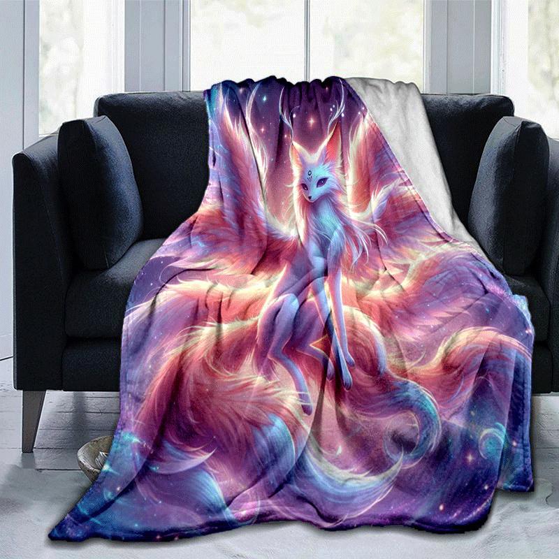 1 szt. Lekki koc flanelowy z nadrukiem lisa, Komfortowy i ciepły koc, na kemping, łóżko sofa i kanapę, do biura, Prezent