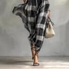 New European and American Retro Loose Waist Turtleneck Plaid Zipper Dress