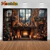 Mocsicka New Year Party Backdrop Christmas Tree Cottage City Window Fireplace Decorations Family Festival Photography Background