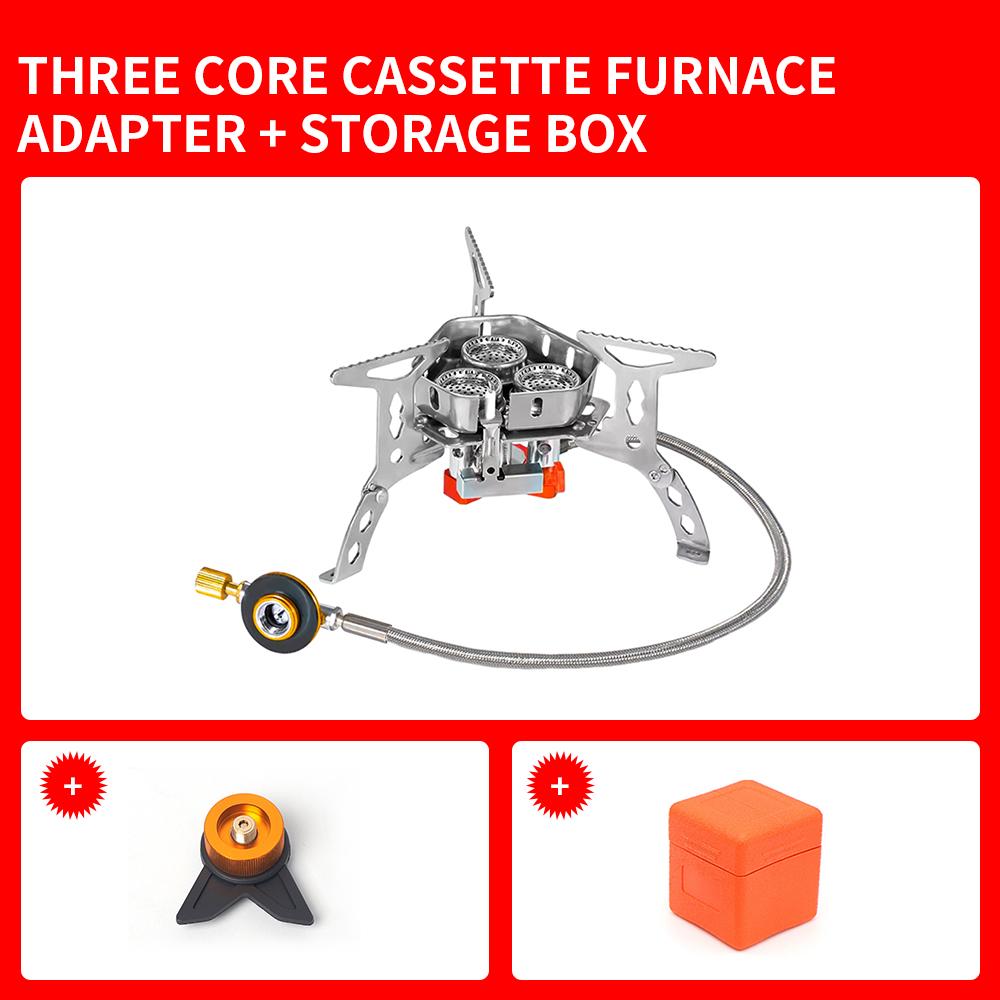 6800W Windproof Camp Stove Camping Gas Stove with Fuel Canister Adapter, Piezo Ignition, Portable Collapsible Stove Burner