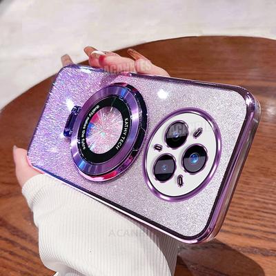 Realme14pro Luxury Glitter Plating Holder Silicone Case On For Oppo Realme 14 Pro Plus 14pro Shockproof Protect Stand Back Cover