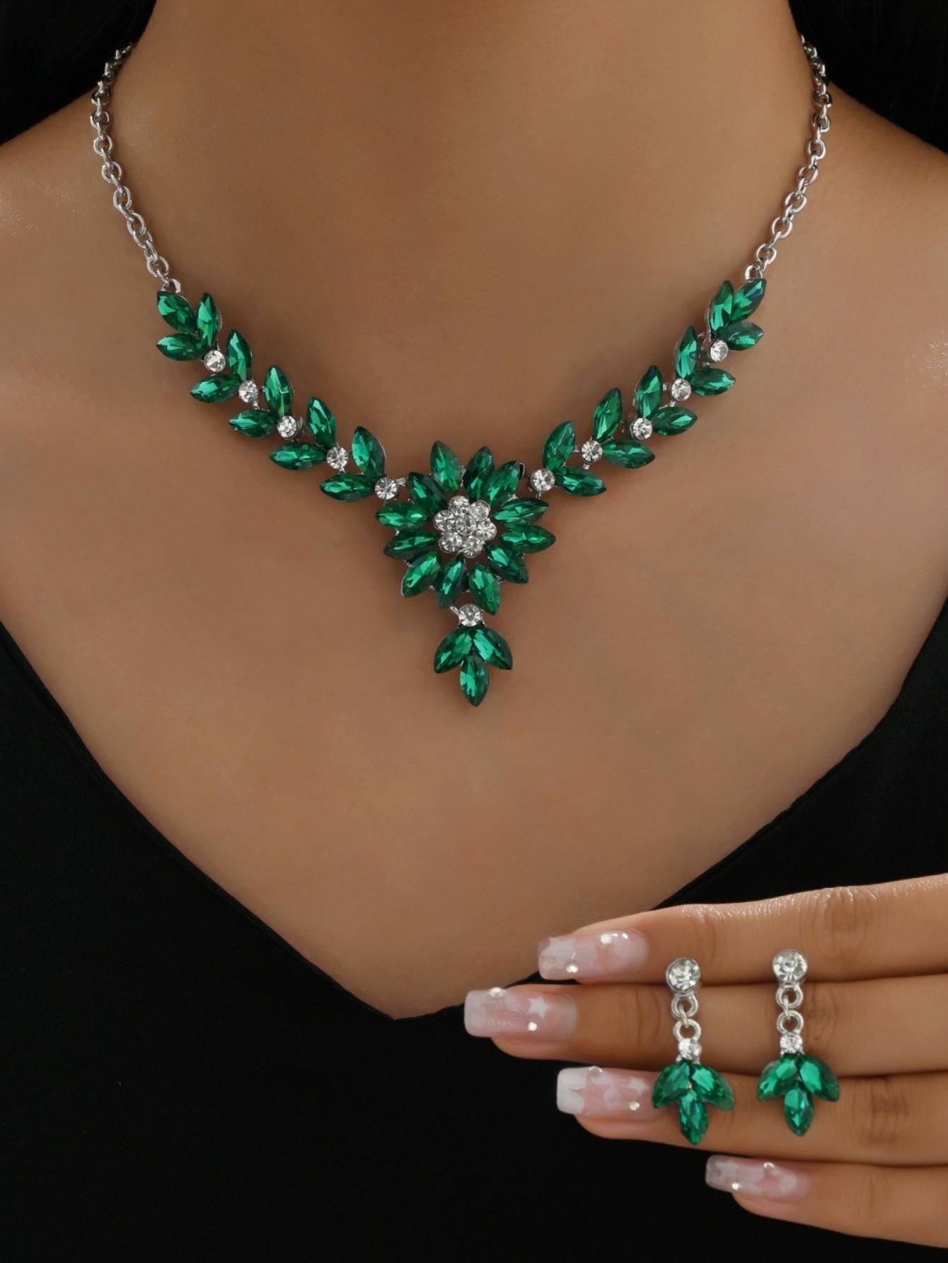 

Комплект из 3 модных женских разноцветных ожерелий и серег с кристаллами в виде цветка, аксессуары для банкетов и вечеринок