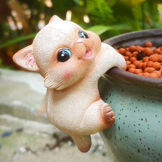 Animal Decorative Statue Mini Cat Dog Resin Ornament Compact Design Flower Pots