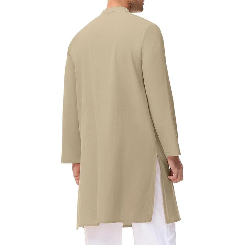 Heren Etnische Stijl Gewaad Lange Mouw Katoen Thobe Zijsplit Knopen Gewaad Henley Casual Shirt Heren Ademend Los Traditioneel Midden-Oosten Dagelijkse Kleding