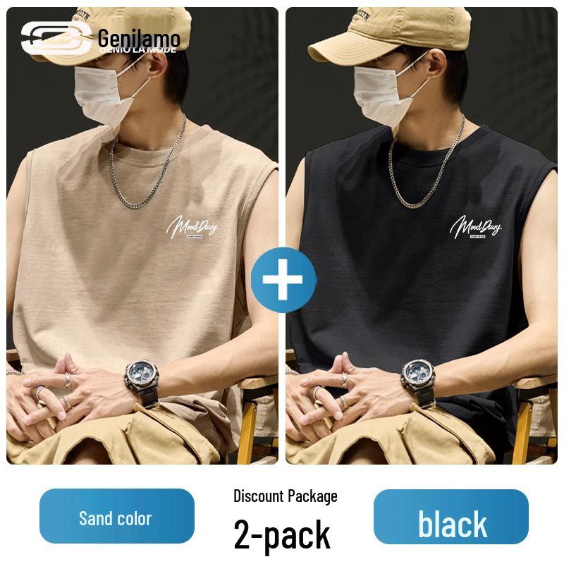 GENIOLAMODE Men s 2-Pack Heavy Cotton Sleeveless T-Shirt M