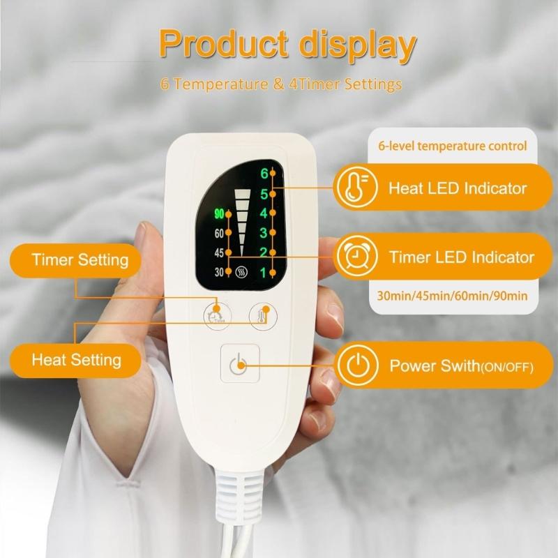 Heated Blanket 6 Adjustable Heat Levels 110V Auto Shut Off Timer Soft Fabric For Home Office Use