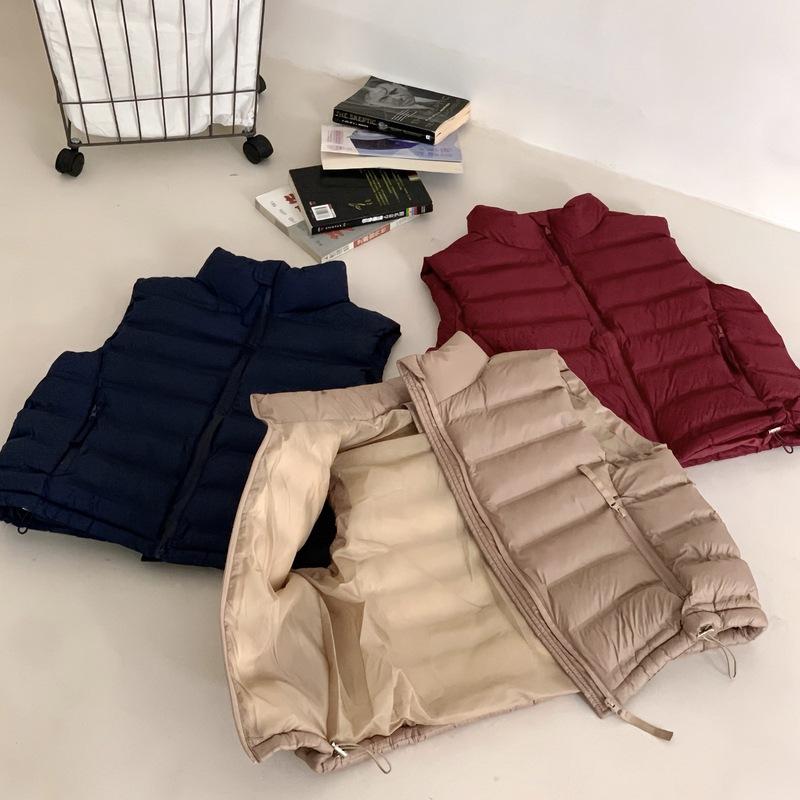 Cotton Vest Women's Autumn and Winter New Stand-up Collar Short Cotton Vest Pocket Zipper Light and Slim Vest