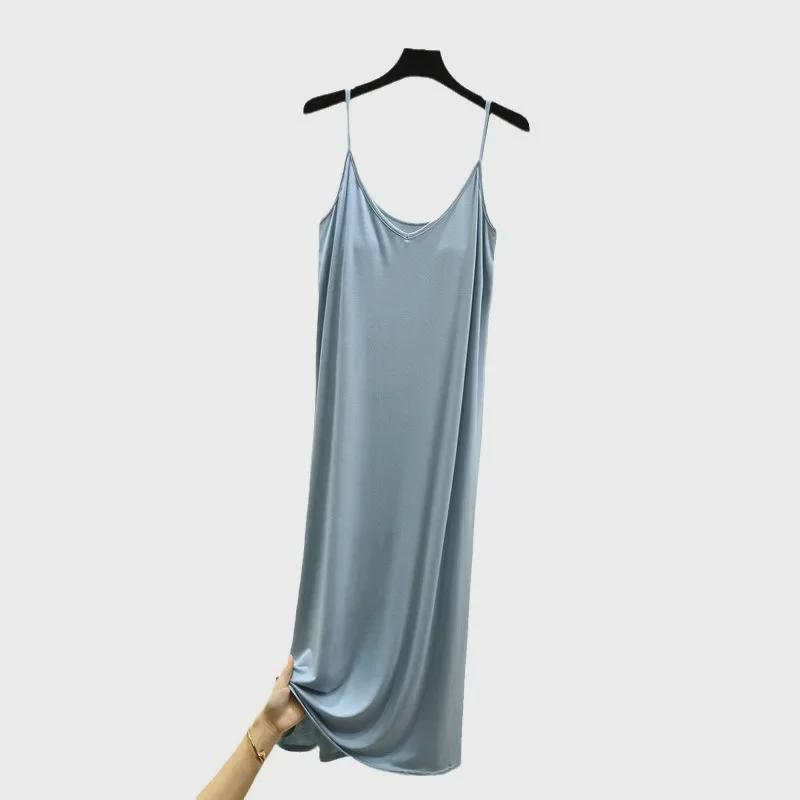 Women's Summer V-Neck Suspender Skirt with Chest Pad - Long Nightgown, Homewear, or Outdoor Wear