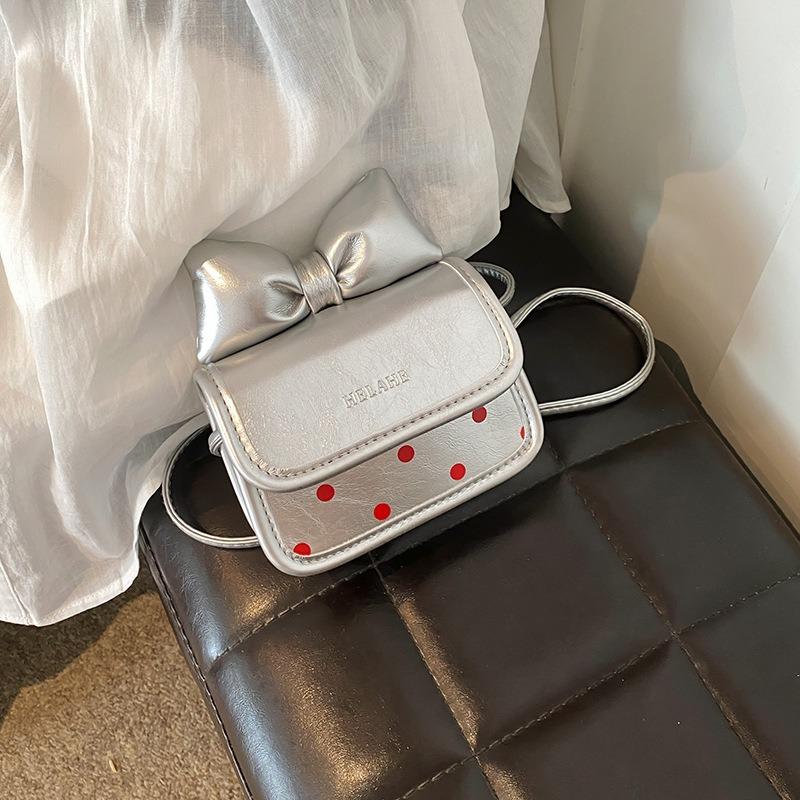 Cute Girl Bow Small Bag Fashion High Sense Polka Dot Small Square Bag Niche Single Shoulder Messenger Bag Women