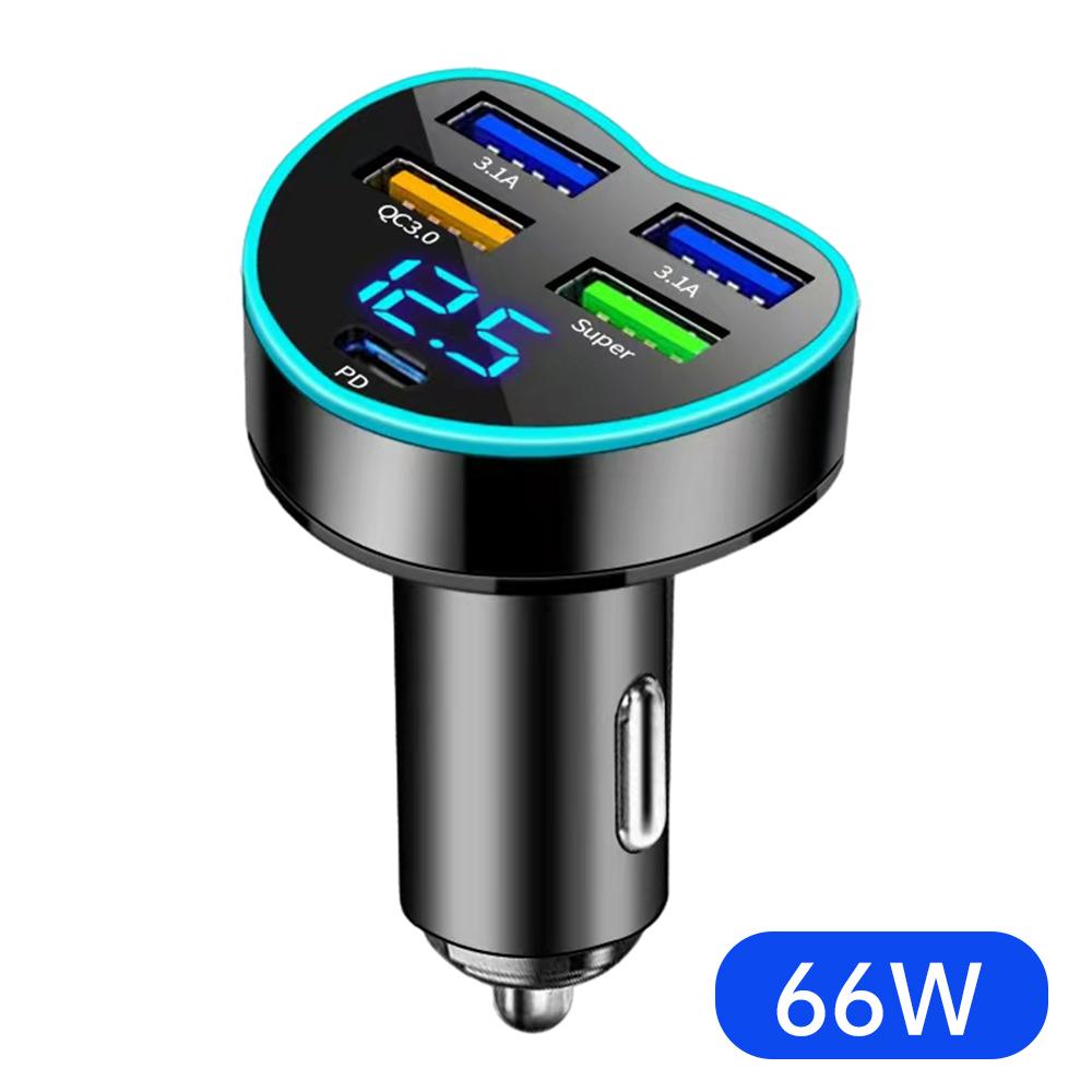 

Car Charger 66W 5 Ports Lighter Fast Charging PD QC3.0 USB Type C Car Phone Charger Adapter чёрный