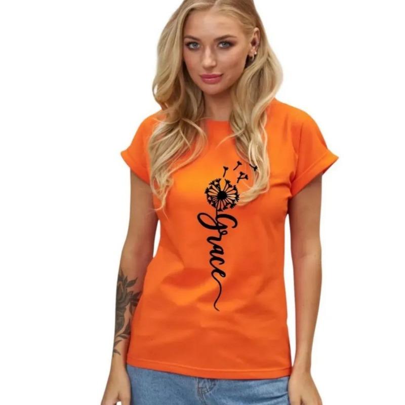 Women's Round Neck Short Sleeved T-shirt For Summer Casual Fashionable Comfortable Clothing