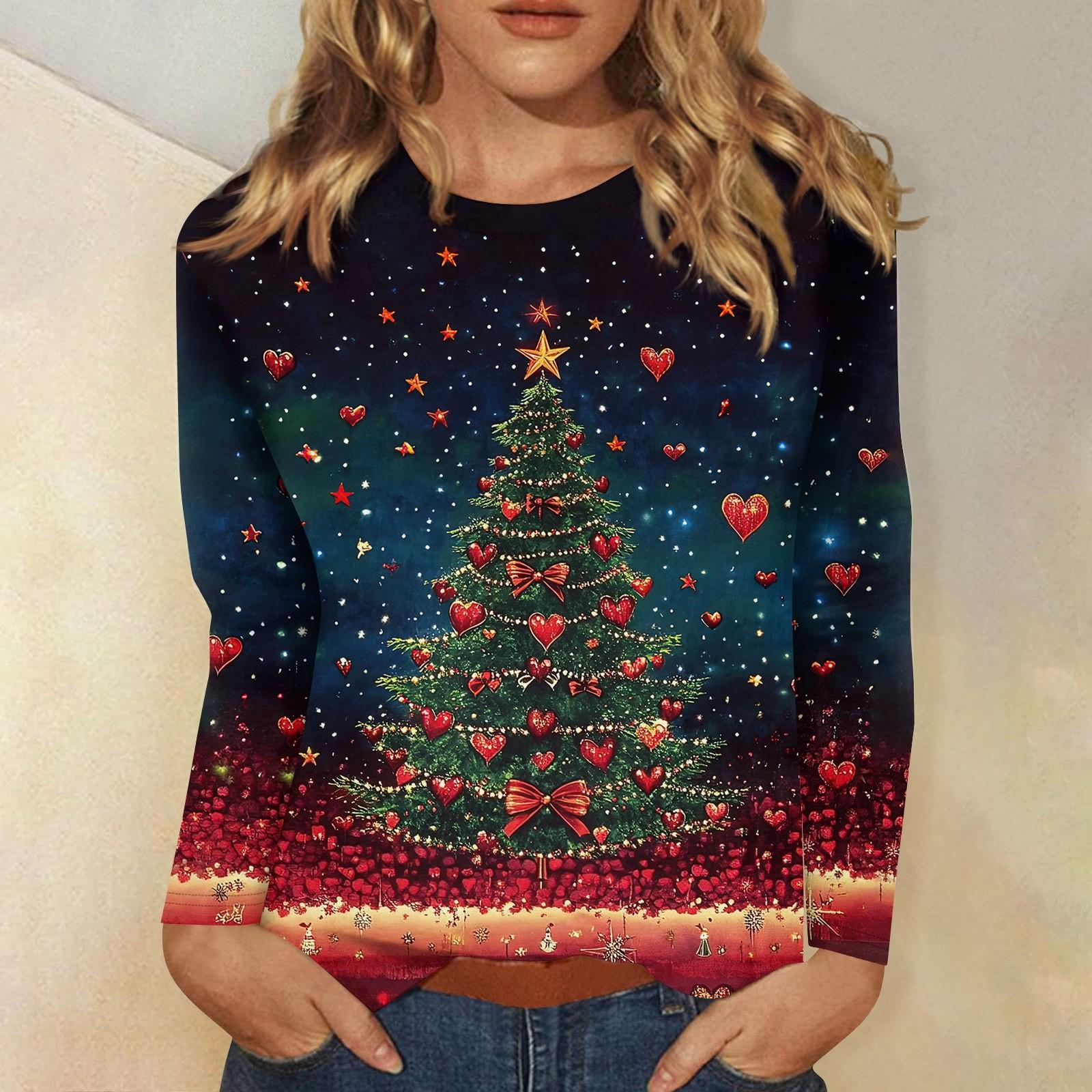 

Жіночий модний повсякденний різдвяний пуловер з круглим вирізом і довгими рукавами XL