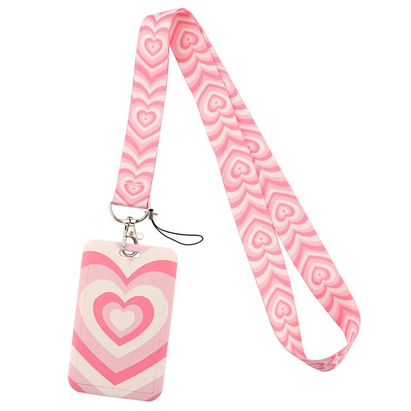 Heart-shaped Card Bag Keychain Lanyard Cartoon Hang Rope Phone Rope for Key ID Card Sleeve Badge Holder Neck Strap Key Cord Gift
