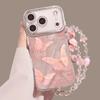 Pink butterfly mobile phone case is suitable for Apple 16 Pro feather yarn 15 with lanyard 14 spring 13 sets of iphone17 new.
