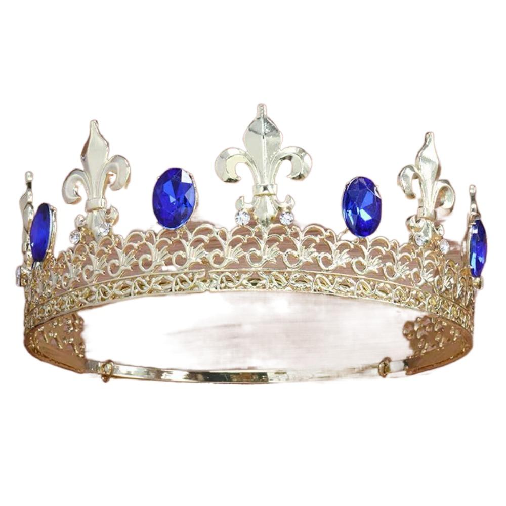 

Элегантная барочная корона Винтажная свадебная тиара Темпераментная принцесса Стразовая корона Ободок Gold-Blue