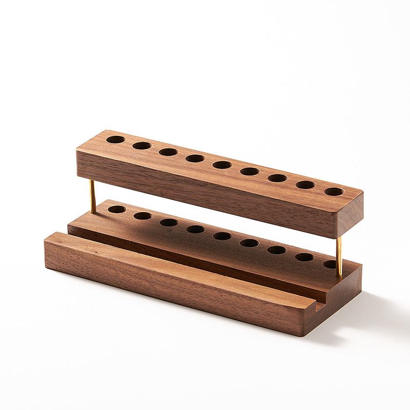 1PC Walnut Wood Multifunction Desk Organizer - Pen Holder, Phone Stand & Storage Solution for Office and School