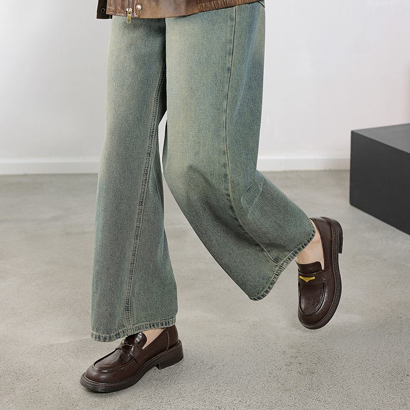 Krazing Pot Sheepskin Round Toe Low Heels Autumn Summer Shoes Slip on Women Oxford Shoes Metal Fasteners Pumps