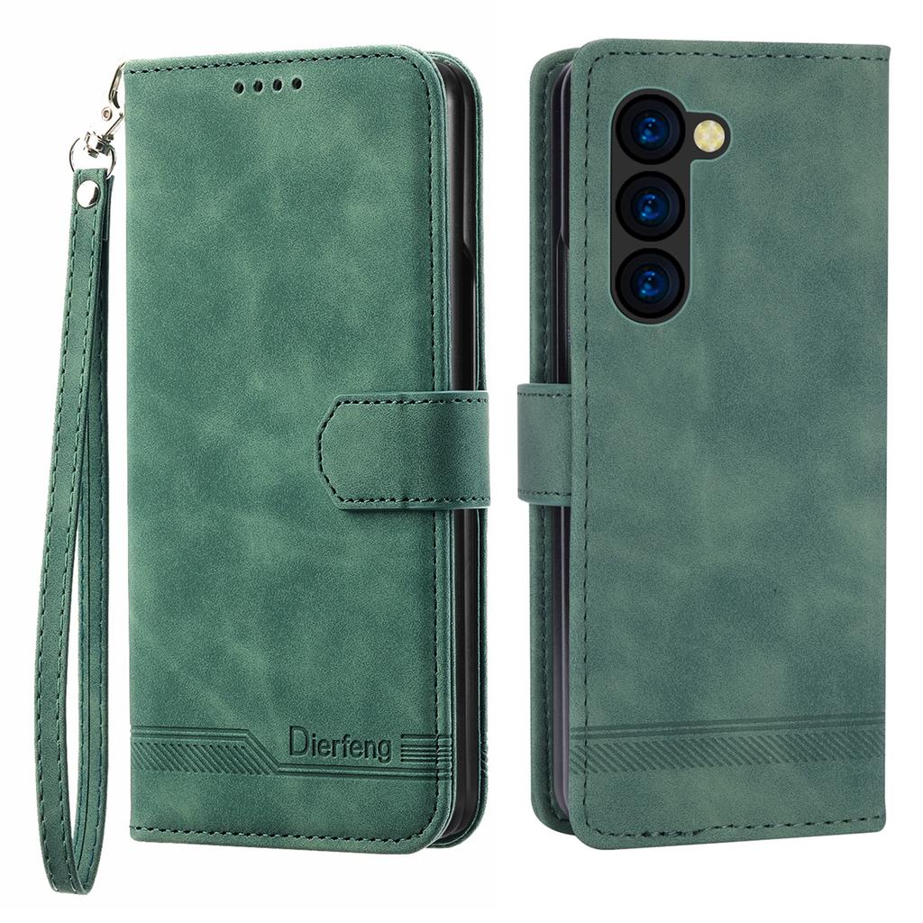 DIERFENG DF-03 For Samsung Galaxy Z Fold6 5G Wallet Phone Case Lines Imprinted Leather Cover