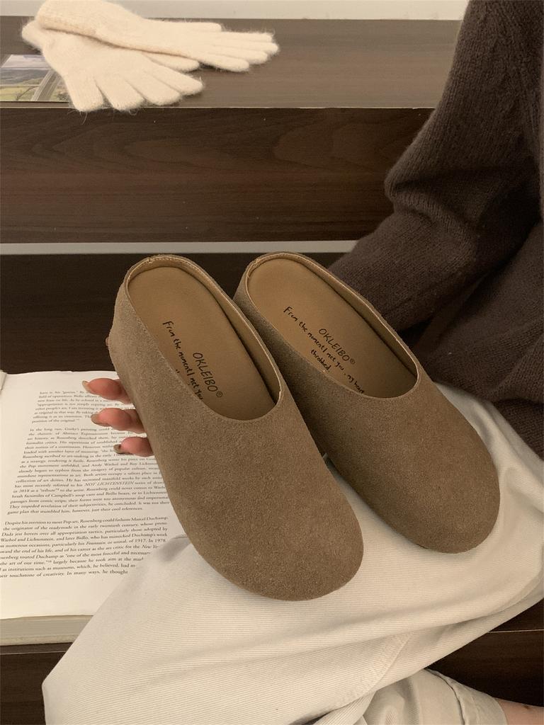 Retro woolen thick-soled Birkenstocks women's autumn 2025 new bag head half slippers versatile one-pedal Birkenstocks