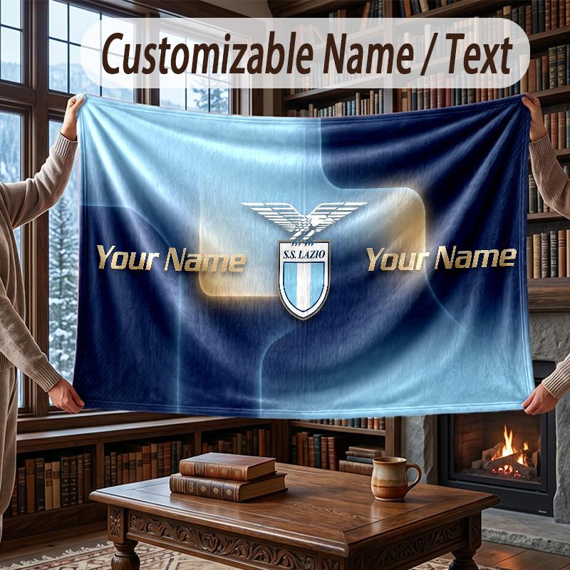 Custom Name Flannel Throw Blanket Lazio FC Pattern Warm Home Decoration