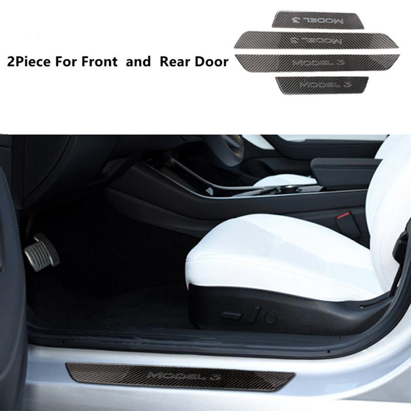 Bandă de prag din fibră de carbon pentru Tesla Model 3 Autocolante de protecție pentru pragul ușii, pedală de bun venit, decorare mașină