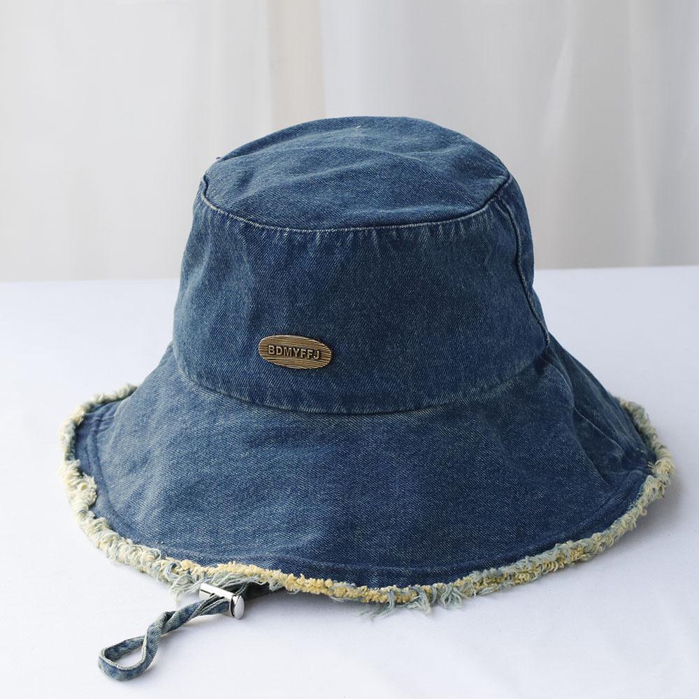 Spring New Pocket Design Denim Fisherman Hat Women Retro Big Head Circumference Sunshade Bucket Hat Basin Hat