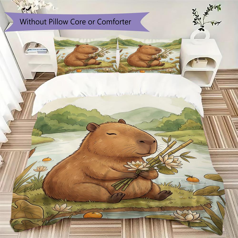 Capybara Pattern Bedding uilt Set uilt Cover Pillowcase Home Decoration Birthday Gift (1 * duvet cover + 2 * pillowcase without core)