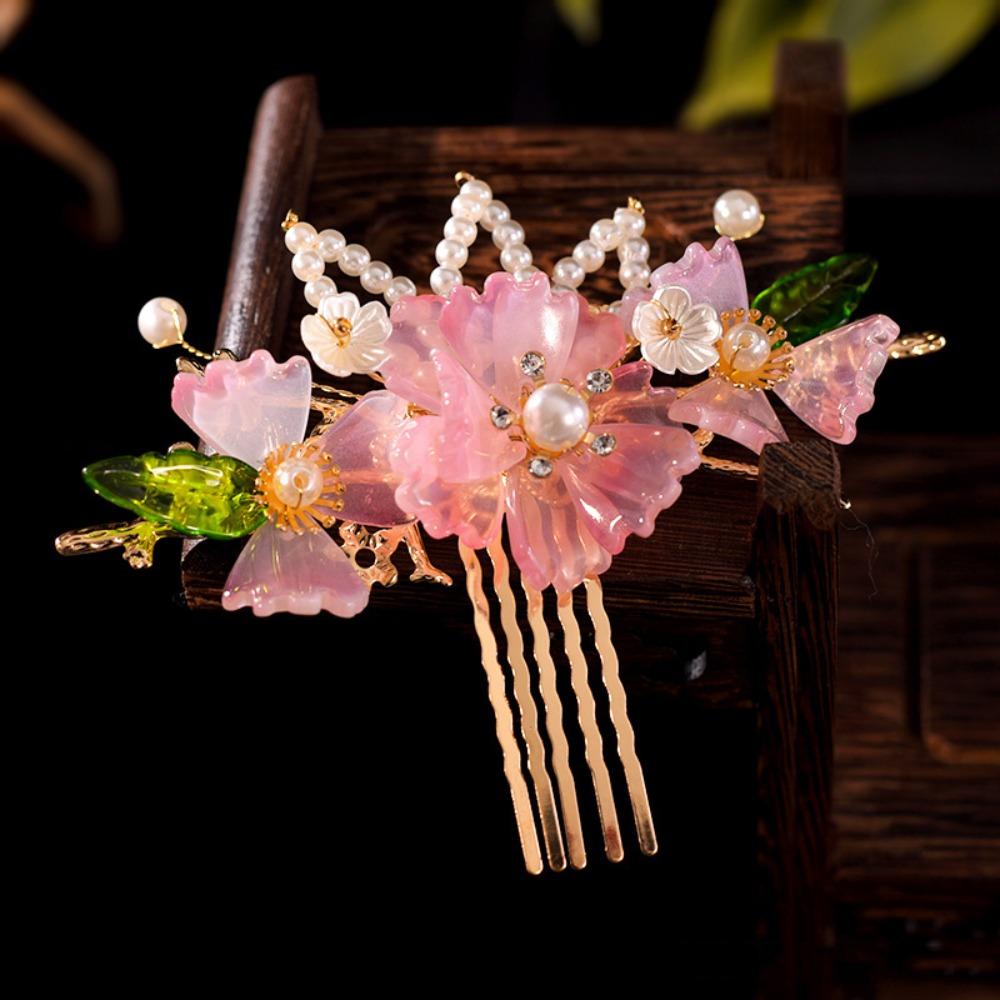 Floral Tang Dynasty Hairpin Tassel Flower Hair Comb Antique Ancient Hair Stick  Children