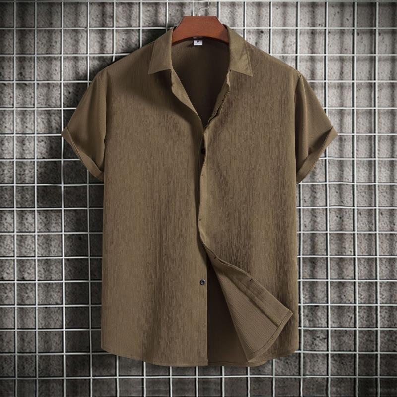 Summer 2026 Men's Loose Solid Color Short-Sleeved Button-Down Casual Shirt