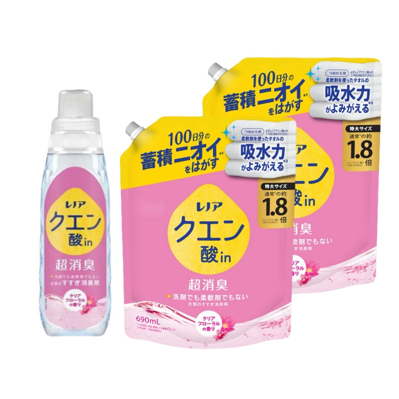 

Lenor Citric Acid Super Deodorizing Clear 430mL 2 690mL Refill Deodorizer that Eliminates Buildup of Odors [Bundle Purchase] Rinse-Off Deodorizer,