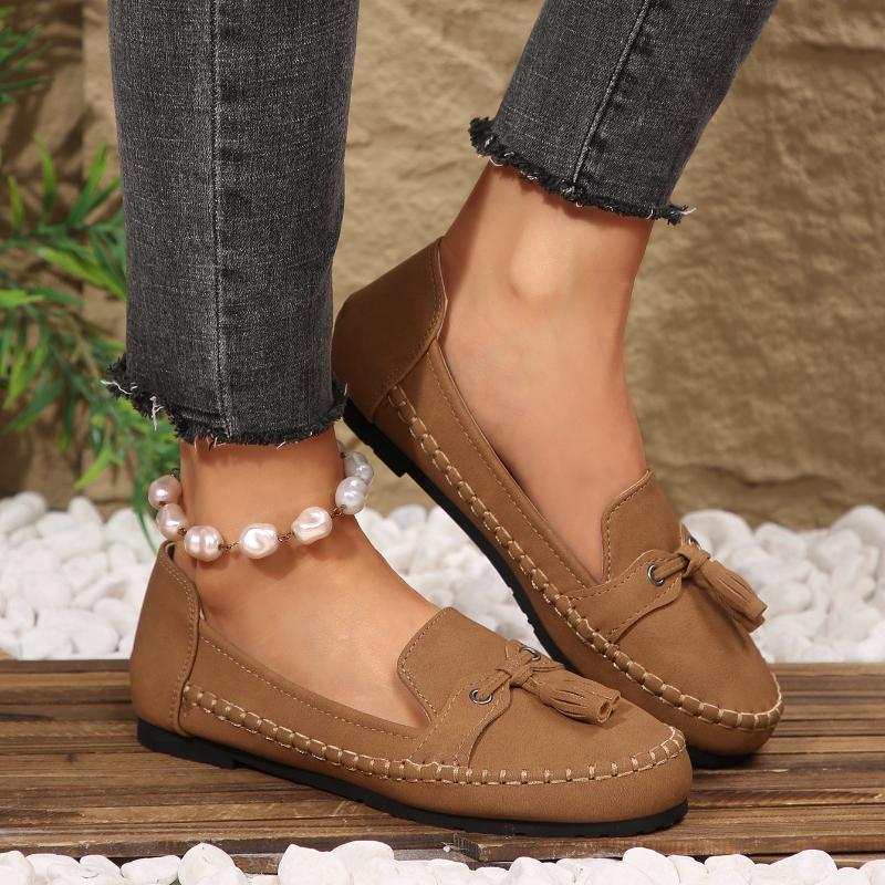 Vintage Style Women's Ballet Flats Soft Comfortable Round Toe Slip-On Loafers with Wheat Bowknot, Lightweight for All-Season Casual Wear