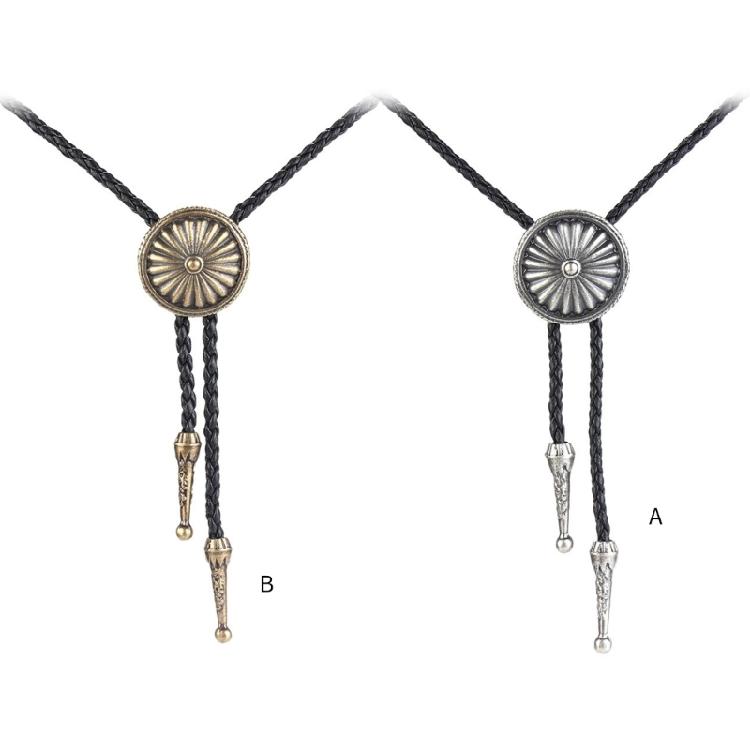 Men Bolo Tie Metal Round Flower Cowboy Hat Western Necklace Costume Accessories