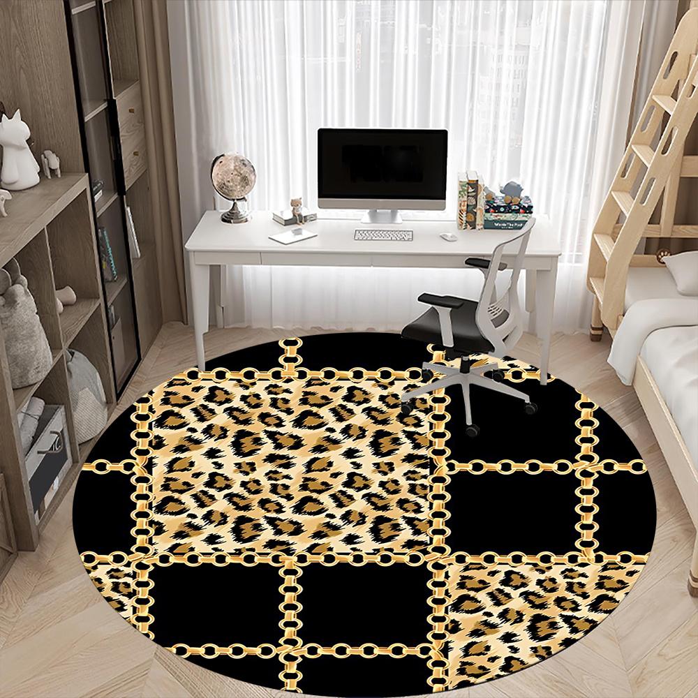 1pc Leopard Print Chain Office Round Area Rug, Indoor Mat Suitable ForOffice, Under Office Chairs Bedroom Living Room Home Decor, Room Deco Q086