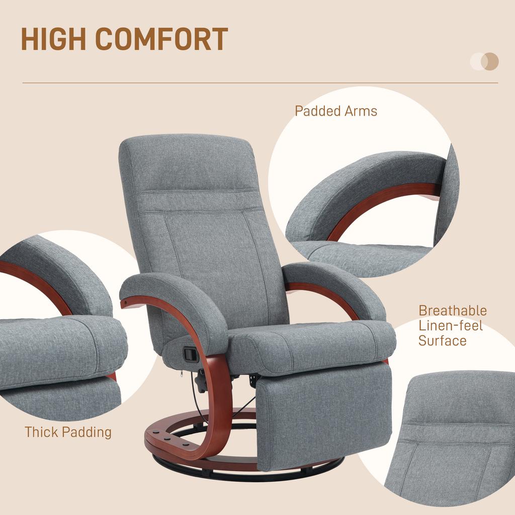 135 Degree Manual Reclining Swivel Chair With Footrest Grey