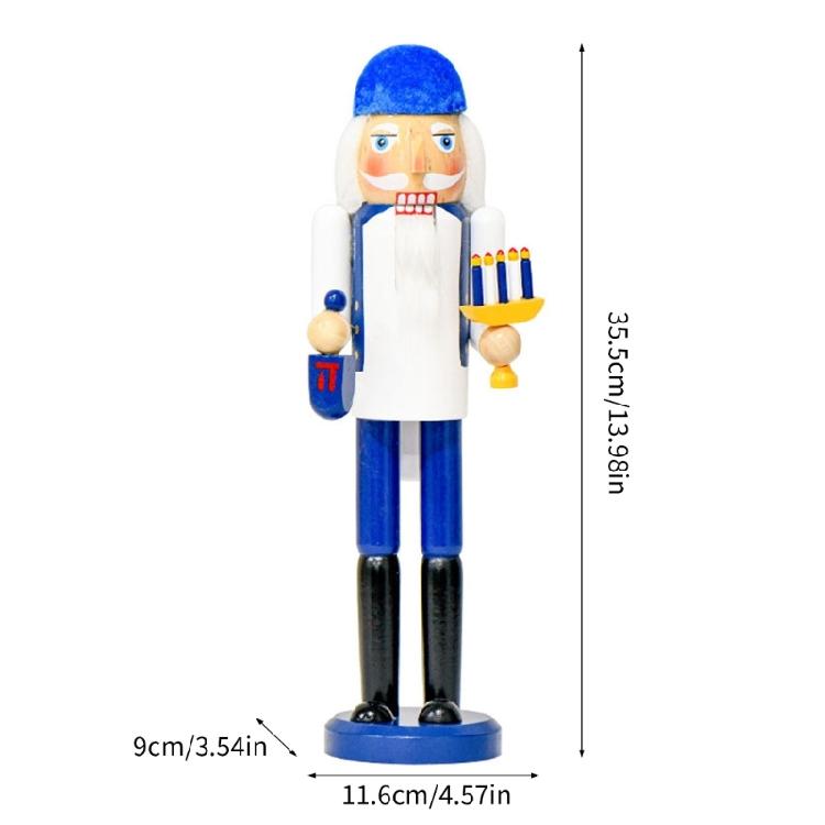 Nutcrackers Soldier with Menorah and Dreidels Wood Figurine Christmas Shelf Decors With Classical Hanukkah Design Statue