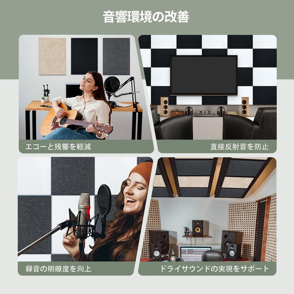 TroyStudio Sound-Absorbing Panels, 400 x 300 x 12mm, Pack of 6, Soundproofing Sheets, Soundproofing Wall Felt, Decorative Wall Tiles,