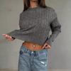 Women's Sweater Fashion Pullover Crew Neck Long Sleeve Short Top Twist Threaded Knitted Sweater Top Women