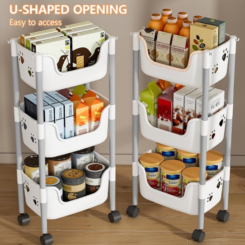 Easy to Assemble Floor Standing Storage Unit Sturdy Layer Storage Shelf with Drawers Movable Storage Stand Holder