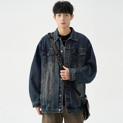 American Retro Washed Denim Jacket for Men - Trendy Spring & Autumn Loose Fit Workwear Style