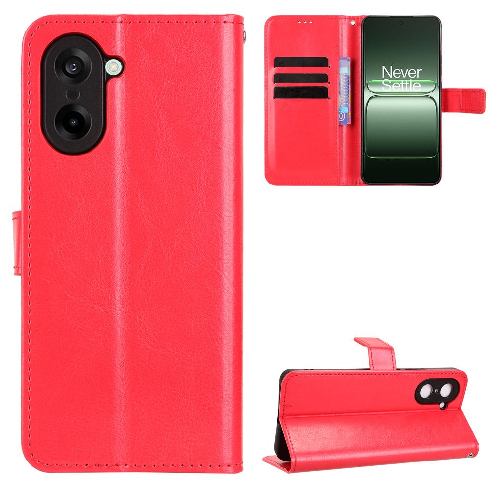 

Чехол из ПУ кожи для OnePlus Ace 5 Racing 5G с ремешком, текстура Crazy Horse , чехол-кошелек для телефона Red