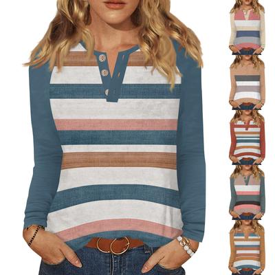 Women's T Shirt Print Button Long Sleeve Daily Weekend Fashion Basic V- Neck Regular Top