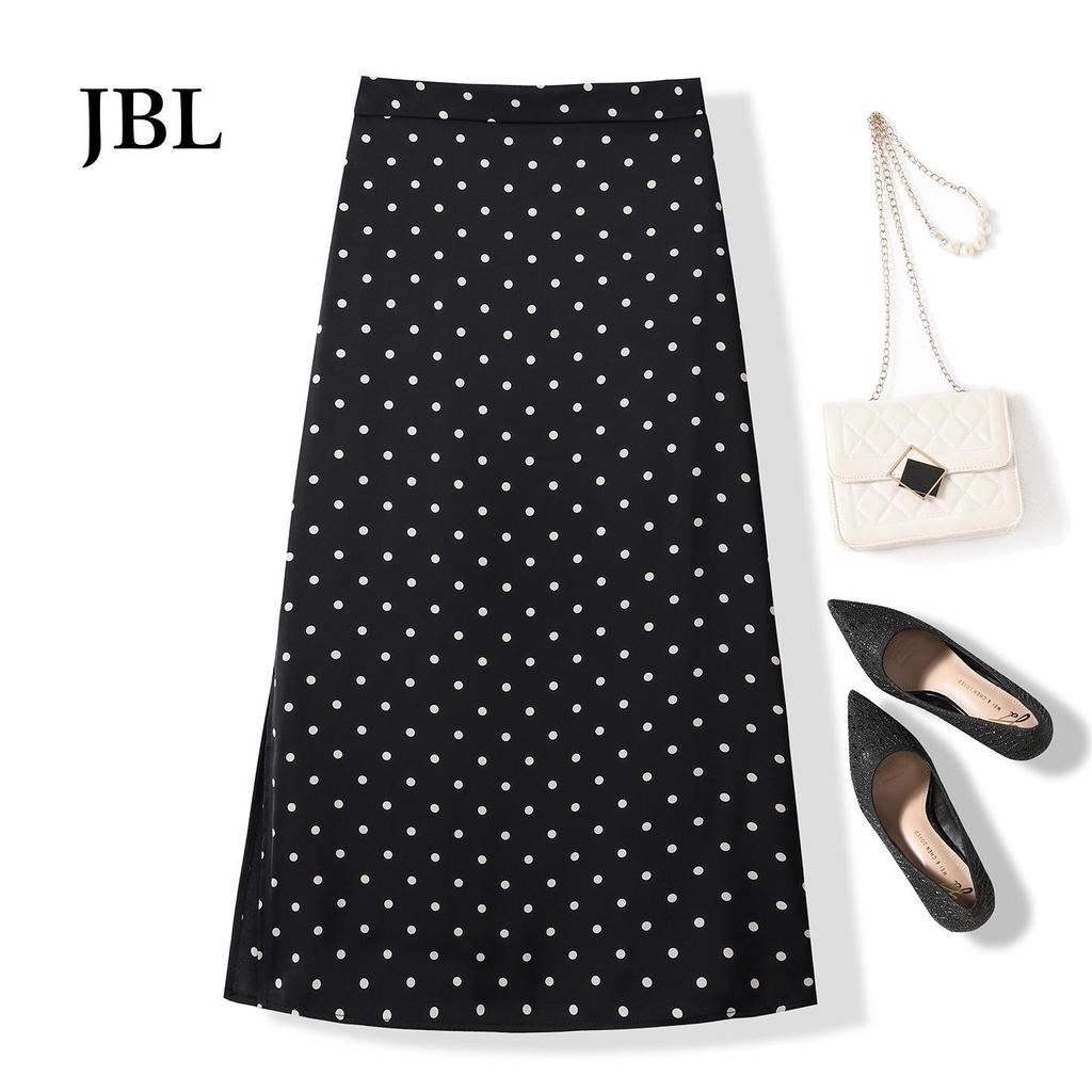 Herbstlicher gepunkteter figurbetonter Midi-Rock mit Seitenschlitz und elastischer Taille