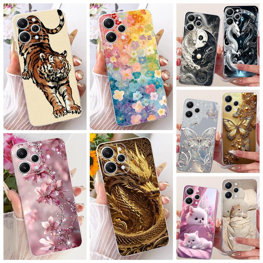 Dragon Lion Animals Printed For Xiaomi Redmi 12 12C Phone Case On Redmi Note 12 12Pro Cover Clear Silicone Butterfly Luxury Capa