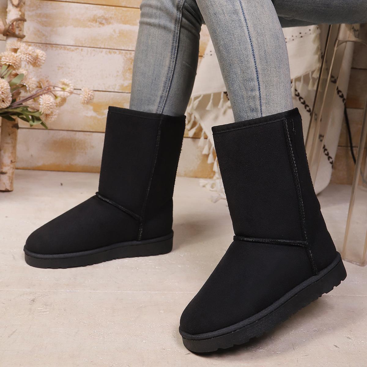 

Жіночі зимові чоботи до середини ікри широкої повноти на флісі - Зимові чоботи на товстій підошві з прямими халявами та плюшевою підкладкою, Теплі чоботи-платформи для снігу 44 чорний