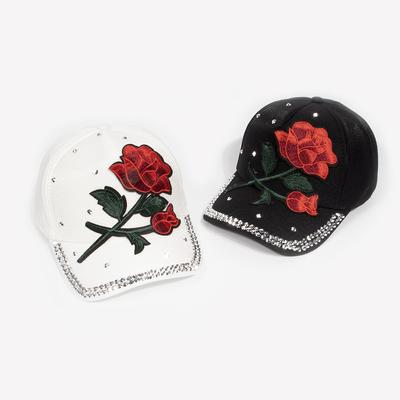 Ladies Vintage Baseball Cap With Large Rose Decoration Rhinestone Trim Fashionable Hat Elegant Rose Flower Crown Headwear Caps