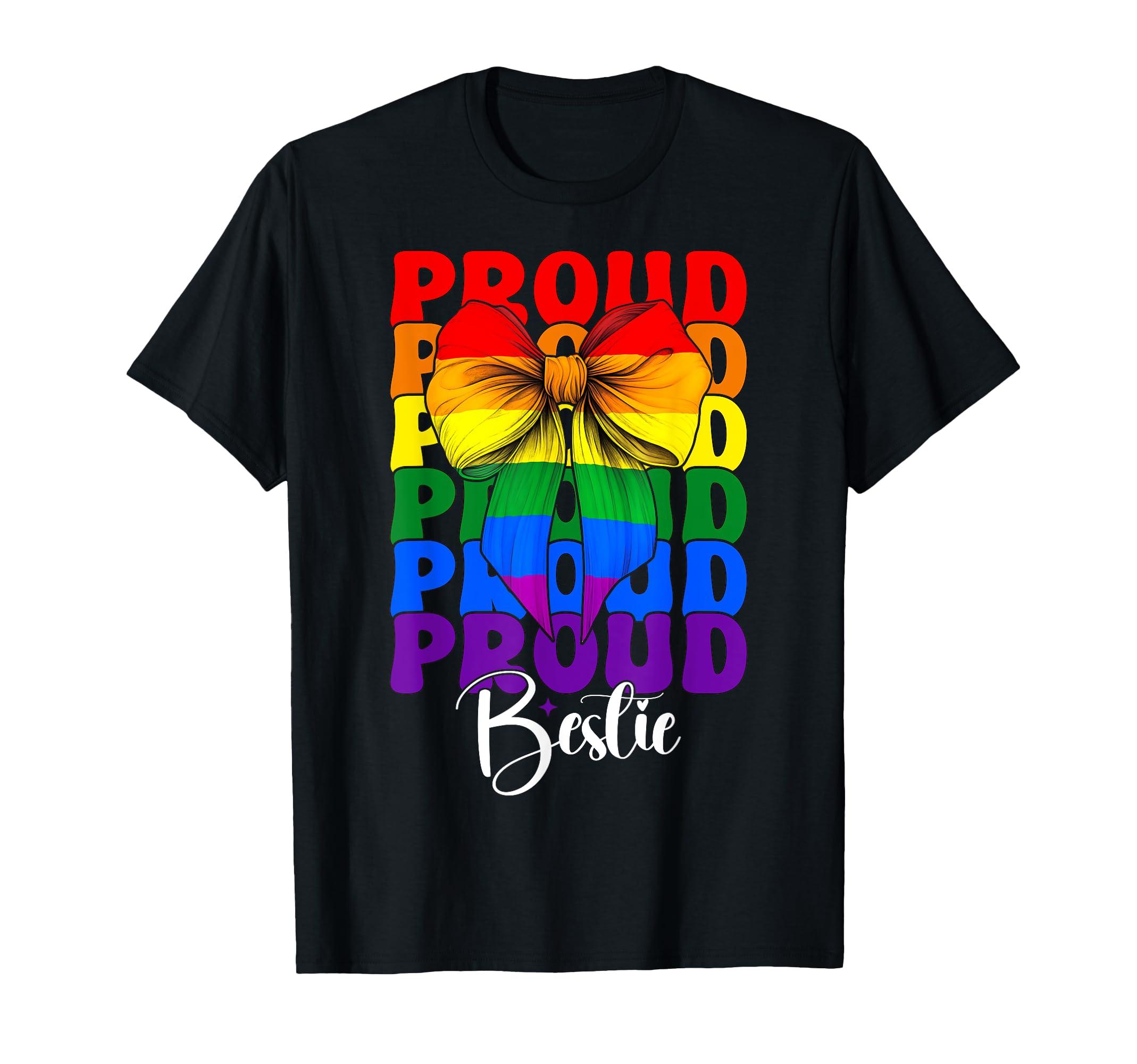 

Proud Bestie Gay Pride Flag Rainbow LGBTQ Best Friend Girl T-Shirt чорний