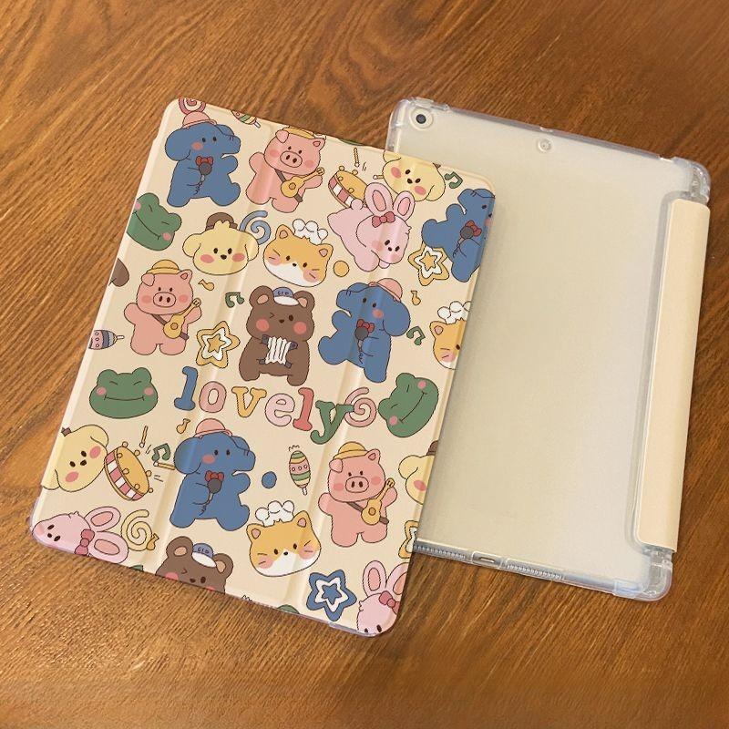 Für iPad Air6 Hülle Niedliches Lustiges Tiermuster iPad Dreifach faltbare TPU Hülle für gen9 gen8 gen7 10.2 2018/17 6. 5. 9.7 mit Stifthalter