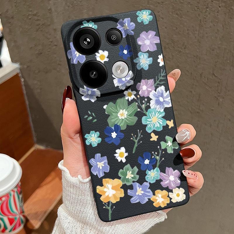 Cartoon Blumenmuster Silikon Weiche Hülle für Xiaomi 13t Poco X6 M6 Pro Redmi Note 14 13 12 11 10 Pro Stoßfest Leder Einfarbig Schlanke Hülle