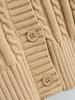 European & American Style Solid Color Cable Knit Cardigan - Round Neck, Single-Breasted, Long Sleeve Top for Women